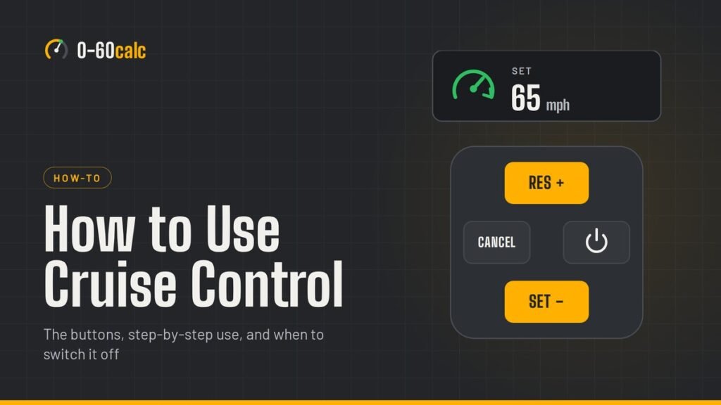 Cruise control buttons: RES plus, SET minus, CANCEL and on/off, with a set speed of 65 mph